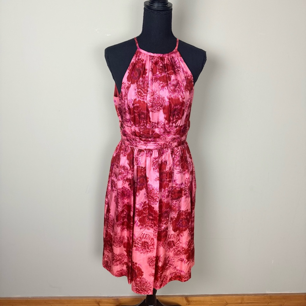 Kristin Davis Fit and Flare Magenta Floral Silk Dress Size 6